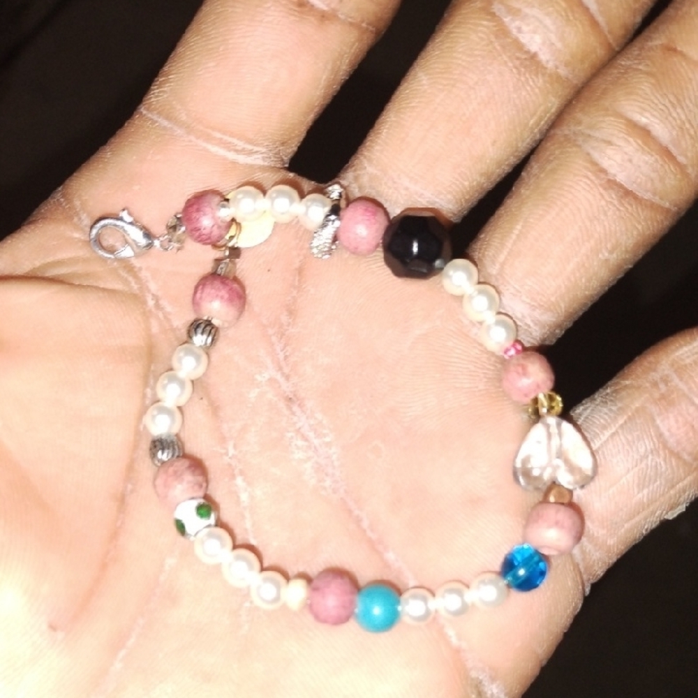 Playful Pink and Black Beaded Bracelet